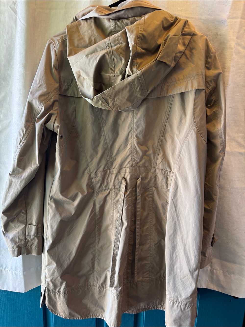 Cole Haan Light Gray Trench Coat with Red Trim - Picture 3 of 3